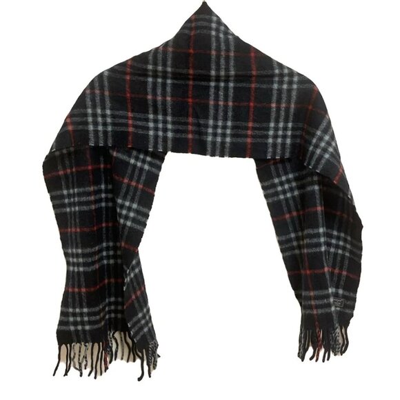 Auth Burberry's - Dark Navy Red Light Blue Cashmere Scarf - Picture 5 of 5